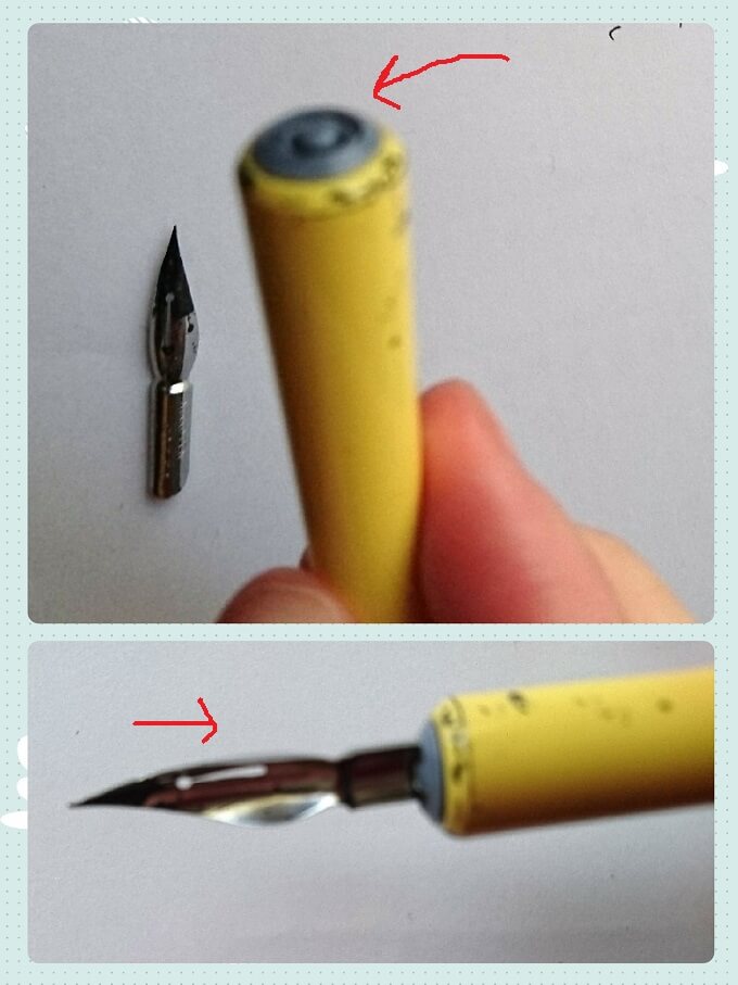 Gペンをペン軸に挿しこんでいる写真